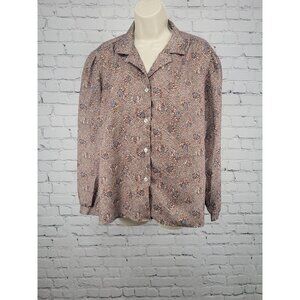 VTG Symmetry Geometric Floral Long Sleeve Button Up Blouse Womens 14